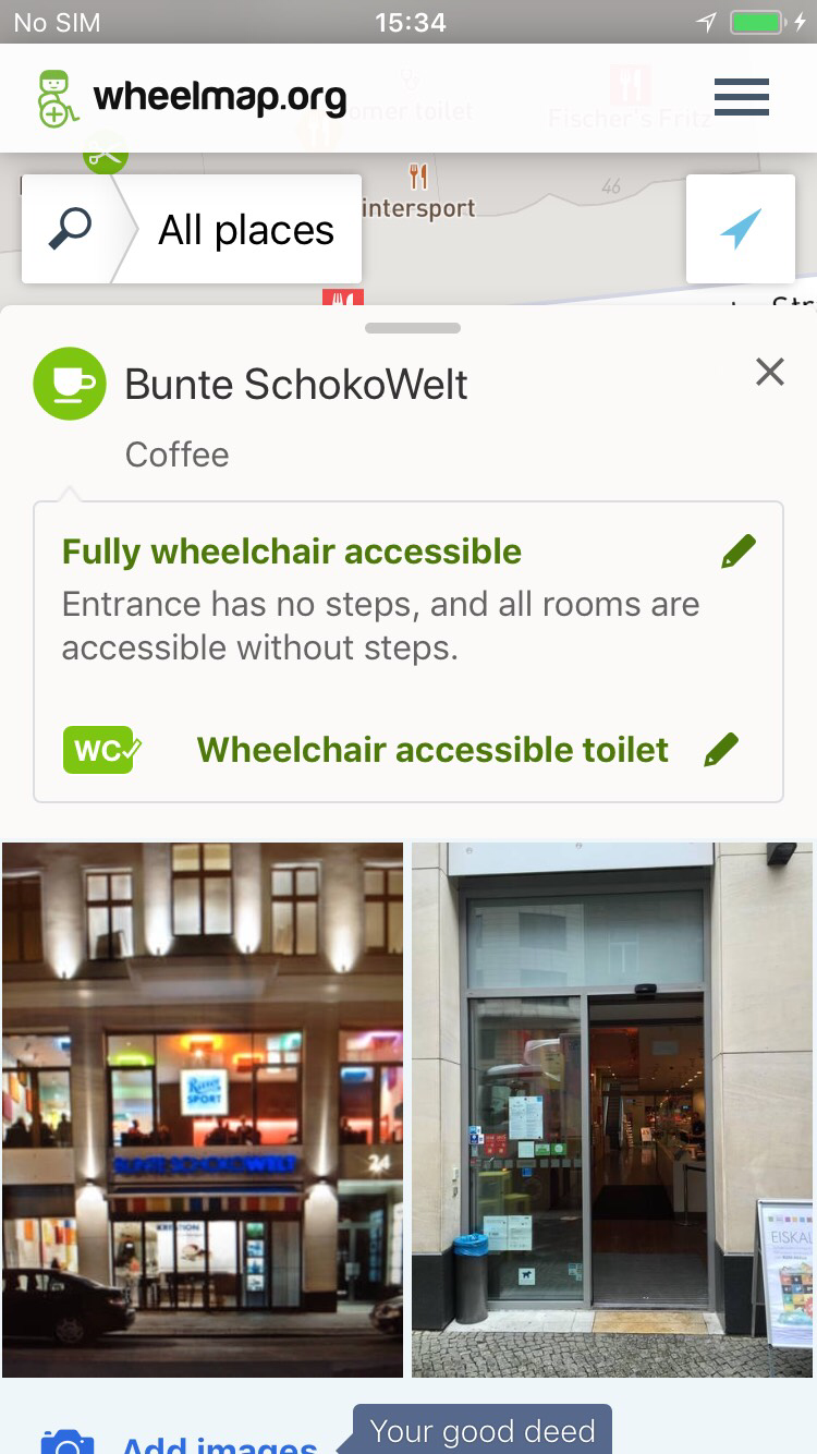 As before, you can still mark and edit the wheelchair accessibility of the entrance and the WC. The photo upload now also works without login, but with captcha.
