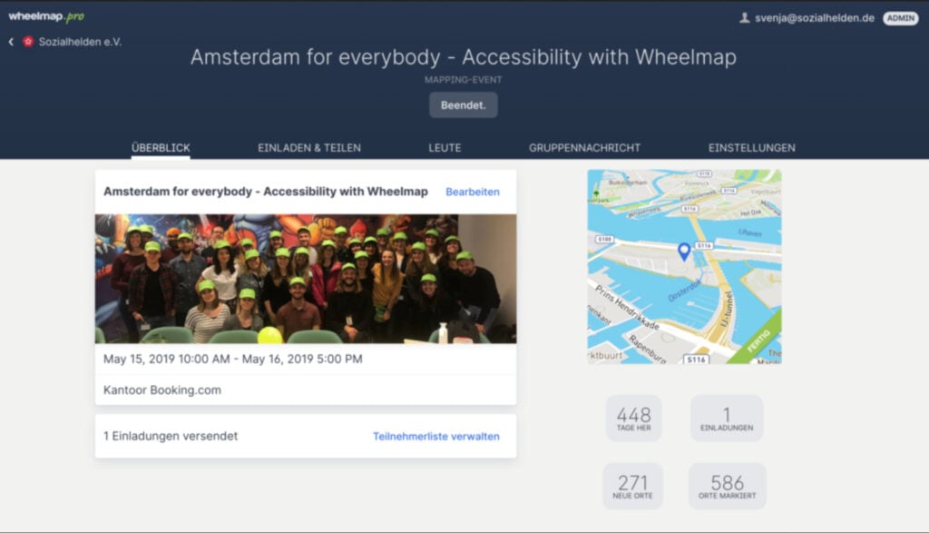 Screenshot des Mapping-Event Planners zur Mapping-Aktion von Booking.com in Amsterdam im Mai 2019